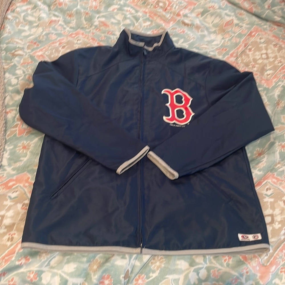 Worn 1x MLB lined navy Red Sox light raincoat size unisex Medium 2 zip pockets